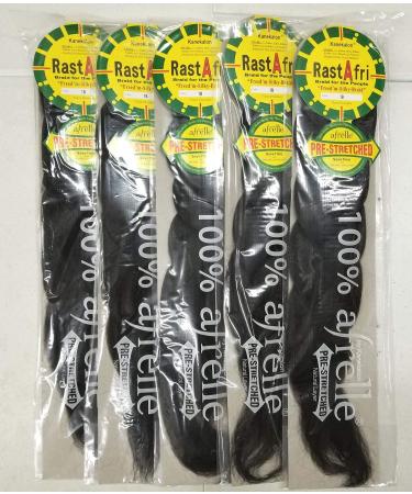 RastAfri Pre-Stretched Silky Braiding Hair (5 Single Packs 1B)