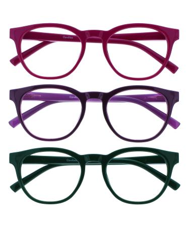 Opulize Blu - Reading glasses Blue light filter 3 Series Pack COULD FRING FRIENTS SATE INFIGERIENIER IMPTIRE INTERNICATION GAMING RESIGN Men Women BBB5-137 +3.50 Dioptries Rosa / purple / green