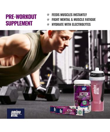 Amino VITAL Action BCAA Pre Workout Packets with Electrolytes for Energy | Caffeine-Free Keto Vegan Supplement | Grape Flavor- 14 Count - Buy Online on GoSupps.com