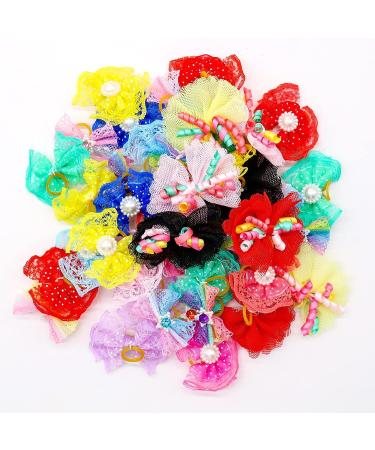 Mruq 80Pcs Multicolored Dog Hair Bows with Rhinestones and Pearl - Small Puppy Grooming Bows for Dog Cat Hair Accessories - Buy Online on GoSupps.com