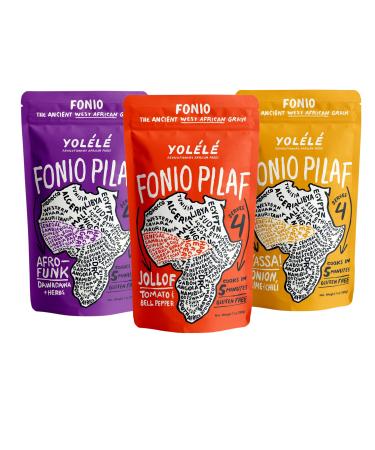 Yoll Fonio Grain Pilaf Mix Ancient African Supergrain Gluten-Free, Non GMO Vegan Protein, Fiber. Paleo-Friendly Superfood Rice Alternative, Variety Pack of 3, 7 oz ea