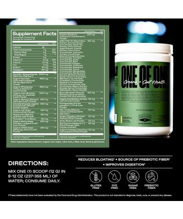 ONE of ONE Greens & Gut Health Superfood Greens Powder with Prebiotics, Probiotics & Digestive Enzymes for Gut Health, Immunity & Energy, No Artificial Sweeteners - Pineapple, 30 Serving - Buy Online on GoSupps.com