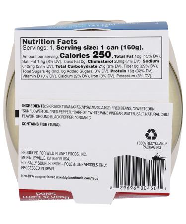Wild Planet Wild Tuna Bean & Corn Salad - Healthy 5.6 oz Snack | High Protein & Gluten-Free - Buy Online on GoSupps.com