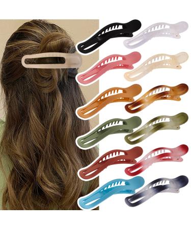 Magicsky 12 PCS Alligator Hair Claw Clips, French Matte Barrette Non-Slip Large Duckbill, Functional Raised & Wide Teeth Hair Decor Grip, Styling Beauty Accessory for Women and Girls Thick Thin Hair