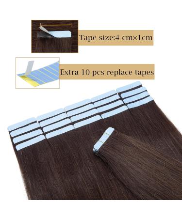 40 Pieces Tape In Hair Extensions - 100% Remy Human Hair - Dark Brown #2 - 30 cm with 10 Free Adhesive Tapes - International Shipping - Buy Online on GoSupps.com