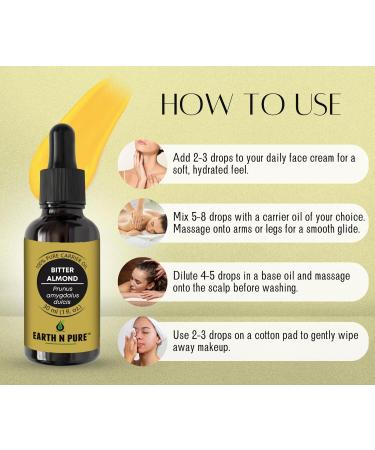 Earth N Pure Bitter Almond Oil (Badam Oil) Cold Pressed Therapeutic Grade for Body Skin Hair 30 ml Bitter Almond 0.9 Fl Oz (Pack of 1) - Buy Online on GoSupps.com
