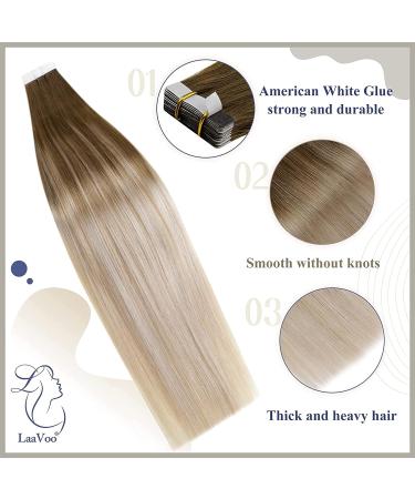 LAAVOO Balayage Tape in Hair Extensions 18 inch Light Brown to Ash Blonde Mix Platinum Blonde 20pcs 50g Salon Quality Real Human Hair - 18'' Tape-8/18/60 - Buy Online on GoSupps.com