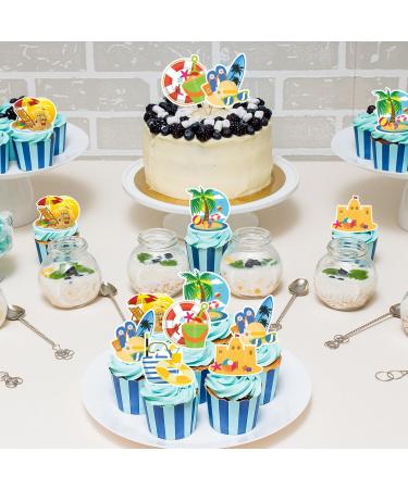 48pcs Beach Ball Shape Cupcake Toppers - Summer Hawaii Cupcake Toppers - Buy Online on GoSupps.com