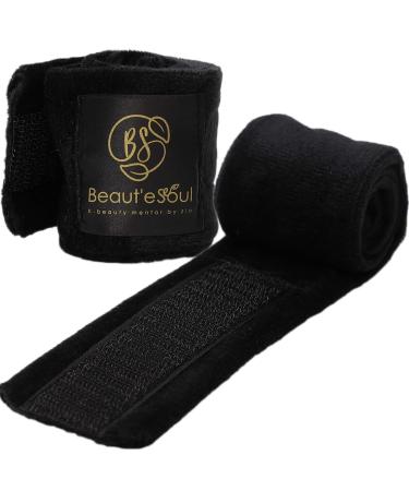 Beaute Seoul Spa Facial Headband Washing Makeup Cosmetic Shower Wrap Head Non-slip Stretchable Terry Cloth Headband Adjustable Towel with Magic Tape 1 Piece Black