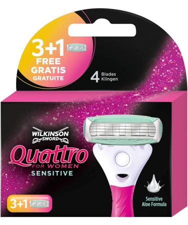 Wilkinson Sword Quattro for Women Sensitive Razor Blades - 3 + 1 Pack for Smooth & Gentle Shaving - Buy Online on GoSupps.com