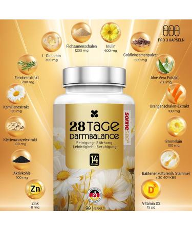 allschatz 28 days Intestinal balance nutritional supplement 90 capsules vegan glutenfree with psyllium seed bowls inulin Lglutamine bacterial cultures vitamin D3 - Buy Online on GoSupps.com