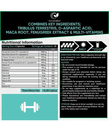 Testosterone Booster for Men - 180 Capsules with Zinc, Magnesium & Selenium - UK Made - Buy Online on GoSupps.com