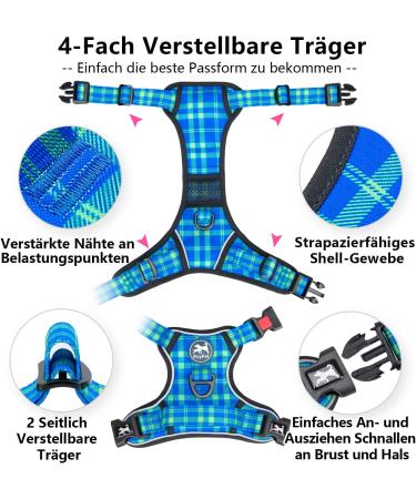 POPOT No Pull Dog Harness | Reflective Pet Vest for Training & Walking | Checkered Blue & Green Medium - Buy Online on GoSupps.com