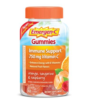 Emergen-C 750mg Vitamin C Gummies for Adults, Immune Support with B Vitamins, Gluten Free, Orange, Tangerine and Raspberry Flavors - 63 Count