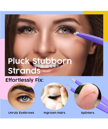 Wamza Slanted Eyebrow Tweezers - Stainless Steel Precision Hair Pluckers for Women & Men - Purple - Buy Online on GoSupps.com