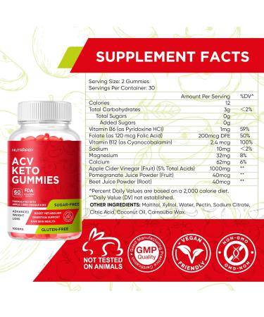 Keto ACV Gummies for Weight Loss - Gluten & Sugar-Free Apple Cider Vinegar Supplement (1000MG) - Fast Belly Fat Burner for Men & Women - Buy Online on GoSupps.com