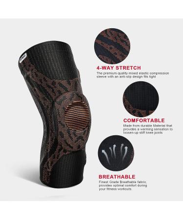 TORDO Compression Knee Brace with Gel Pad Support for Knee Pain Relief - Meniscus Tear & ACL Support - Ideal for Gym, Weightlifting, Running - Large Orange - Buy Online on GoSupps.com