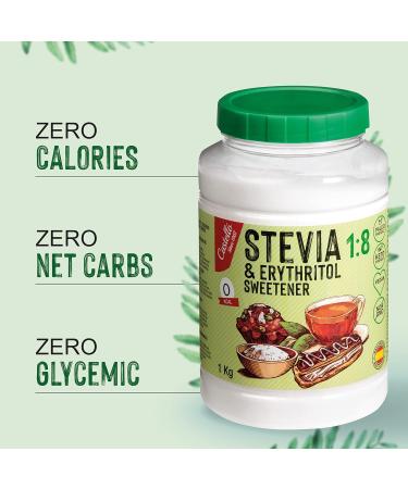 Castello since 1907 Stevia + Erythritol 1:8 Sweetener | 1g 8g of sugar | 100% Natural Sugar Substitute - 0 Calories - 0 Glycemic Index - Keto and Paleo - 0 Net Carbohydrates - Non-GMO - 1kg - Buy Online on GoSupps.com