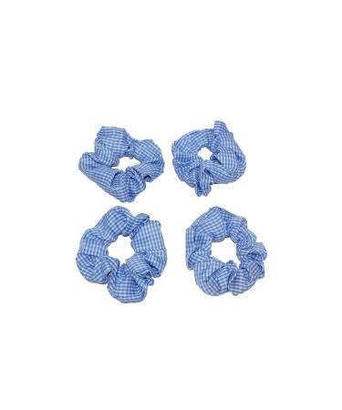 GIZZY Ladies Girls Set of 4 Light Blue and White Gingham Elasticated Hair Scrunchies.