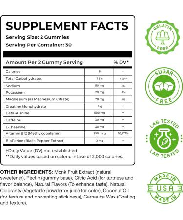 Nutrify Daily Creatine Gummies for Women and Men - 4g Creatine Monohydrate per Serving for Muscle Growth & Recovery -Sugar Free Low-Calorie with Vitamin B12 for Energy Boost 60 Count - Electric Blue - Buy Online on GoSupps.com