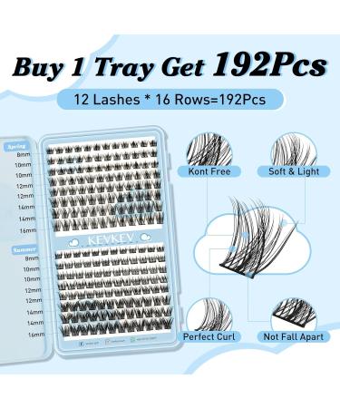 KevKev Lash Clusters 192 Pcs Individual Mixed Styles DIY Eyelash Extensions - Thin Band & Soft, Like Eyelash Extensions - D-Mix (8-16mm) - Buy Online on GoSupps.com