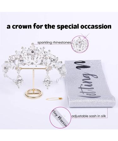 Silver Crown Set for Women: Tiara with Rhinestones, Bachelorette Sash, and Earrings - Bridal Tiaras and Crowns - Bachelorette Party Accessory (7pc) - Buy Online on GoSupps.com