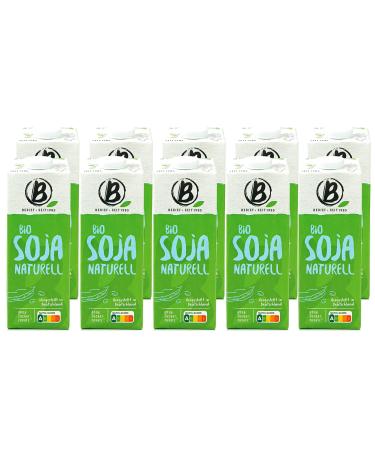 Berief - Pack of 10 Organic Soya Natural 1 litre - Soya drink 100% plant-based Vegan without added sugar