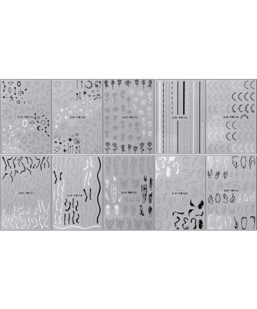 JMEOWIO 10 Sheets Glitter Black White Flower Nail Art Stickers Decals Self-Adhesive Cute Rose Nail Supplies Nail Art Design Decoration Accessories - Buy Online on GoSupps.com