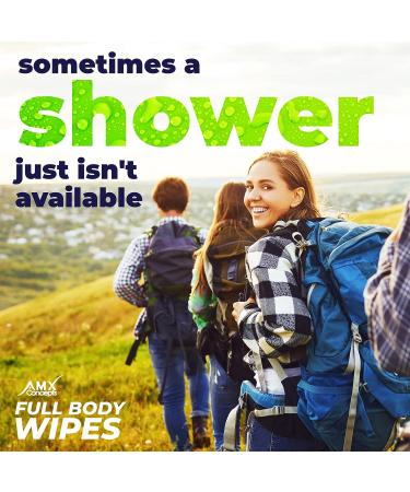 AMX Shower Wipes (20 Count) - No Rinse Body Wipes for Adults, Unique Glove Design, Ideal for After Workout, Camping, or Hiking - Extra Large Bath Wipes for Elderly, Disposable (Pack of 2) - Buy Online on GoSupps.com
