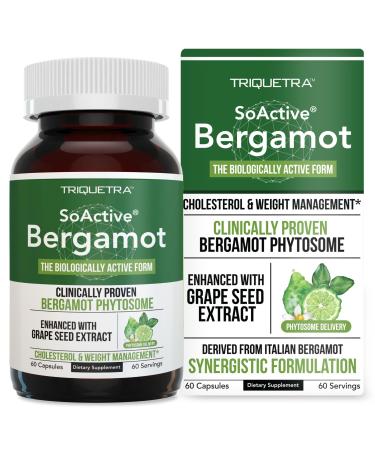 SoActive Bergamot: 2.5X More Effective Italian Citrus Bergamot Phytosome - Clinically Validated | Enhanced with Grape Seed Extract - Supports Cholesterol & Weight Management (60 Capsules)