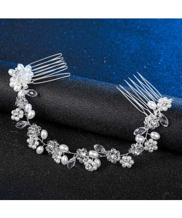 Frcolor Bridal Comb Clips Crystal Pearl Hair Comb Wedding Headpiece (Silver) - Buy Online on GoSupps.com