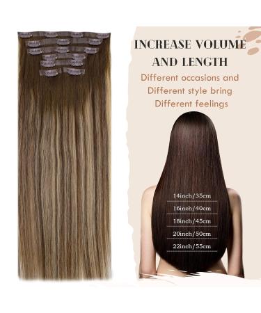 Vivien 55cm Clip-In Real Hair Extensions - 140g Light Blonde Ombre Dark Brown with Caramel Highlights - 7 Pcs 22 Inch #4/27/4 - Buy Online on GoSupps.com