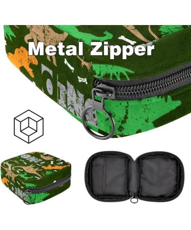 Dino Dinosaur Grunge Pattern Sanitary Napkin Storage Bag | Portable Menstrual Cup Pouch for Teen Girls & Women - Zippered Design - Buy Online on GoSupps.com