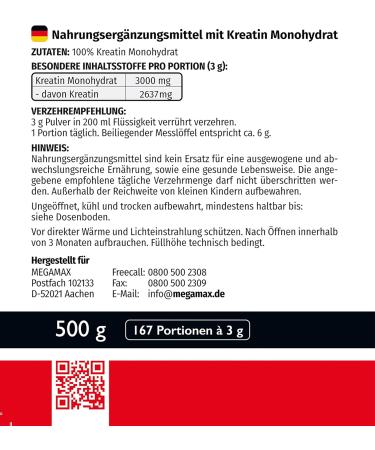 Megamax Creatine Powder - Pure Creatine Monohydrate for Muscle Growth & Strength | Ultrafine 500g for Bodybuilding & Fitness - Buy Online on GoSupps.com