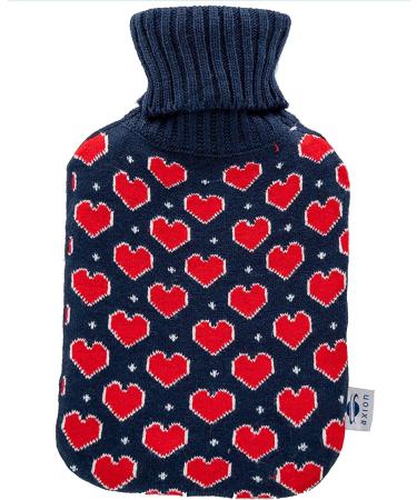 Heat bottle with reference 2l - soft cover in dark blue rope with red heart For pain relief & relaxation on the back stomach shoulder & neck etc. - natural rubber axion 1) with heart - Buy Online on GoSupps.com