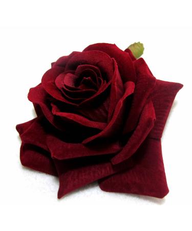 Dark Red Velvet Rose Hair Flower Clip and Pin Medium
