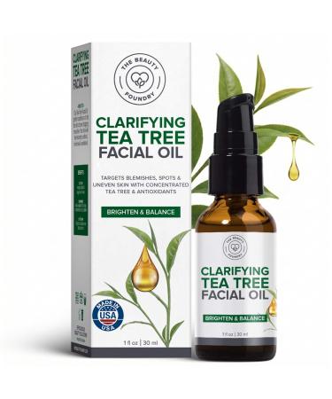 Beauty Foundry Clarifying Tea Tree Facial Oil Targets Acne and Uneven Skin Tone Antioxidant-Rich Beauty Oil 1-fl oz/30ml (1 Pack)