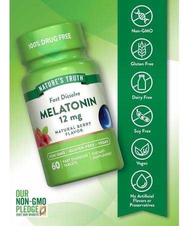 Nature's Truth Melatonin 12mg | 60 Fast Dissolve Tablets | Natural Berry Flavor | Vegan Non-GMO & Gluten Free Supplement Natural Berry Flavor 60 Count (Pack of 1) - Buy Online on GoSupps.com