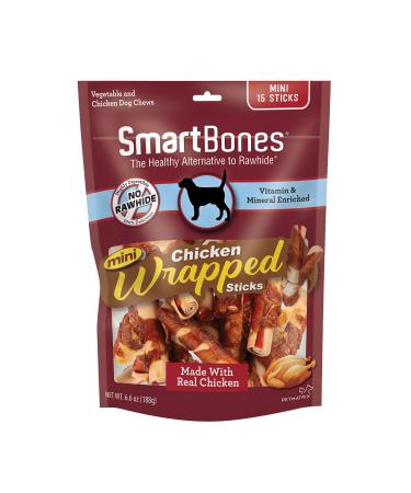 SmartBones Chicken-Wrapped Sticks, Treat Your Dog to a Rawhide-Free Chew Made with Real Chicken and Vegetables Mini Chicken 15 Count (Pack of 1)