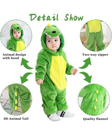 Doladola Unisex Baby Romper Jumpsuit | Hooded Cartoon Sleepsuits | New Green Dinosaur | 0-3 Months Infant Outfit - Buy Online on GoSupps.com