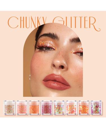 GABOX Sunset Orange Cosmetic Glitter Set 8 Jars Holographic Chunky Glitter Iridescent Sequin Flakes for Nail Body Face & Crafting - Buy Online on GoSupps.com