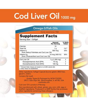 Now Foods Extra Strength Cod Liver Oil 1000 mg - 90 Softgels for Omega-3 & Vitamin A - Buy Online on GoSupps.com
