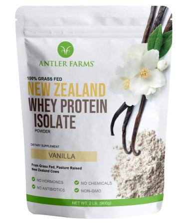 Antler Farms - 100% Grass Fed New Zealand Whey Protein Isolate Vanilla Flavor 2 lbs - Pure and Clean 4 Ingredients Delicious Cold Processed