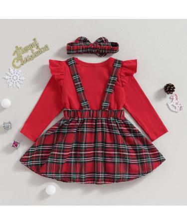 Baby Girl Christmas Outfit | My First Christmas Romper Set | Deer Plaid Suspender Skirt | 12-18 Months - Buy Online on GoSupps.com