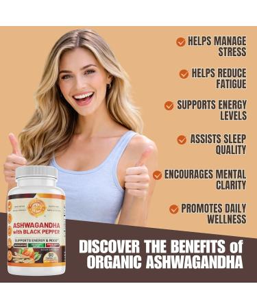 WHOLE WORLD WELLNESS Organic Ashwagandha with Black Pepper | Supports Energy Balance, Mood and Relaxation | Vegan, Gluten-Free, Non-GMO, All Natural | 60 Capsules | Made in The USA. - Buy Online on GoSupps.com