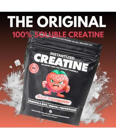 Gains in Bulk Instantized Creatine Monohydrate Powder Pre Workout Supplement for Muscle Endurance & Energy Sour Raspberry 30 Servings 100% Soluble No Bloating - Buy Online on GoSupps.com