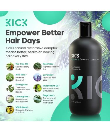 Kick Tea Tree and Peppermint Conditioner for Men - Effective Dandruff and Hair Loss Treatment (17 oz) - Buy Online on GoSupps.com