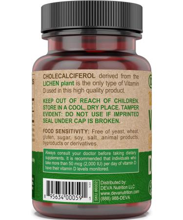 Deva Vegan Vitamin D3 Supplement - 1000 IU - Lichen Plant Derived - 90 Tablets - 2 Pack - Buy Online on GoSupps.com
