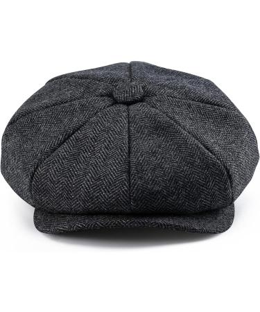 BOTVELA Men's Wool Blend Herringbone Tweed Flat Cap - Black 7 5/8 - Buy Online on GoSupps.com