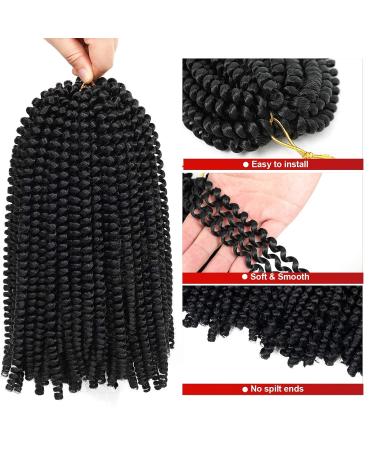 Fluffy Spring Twist Hair 6 Packs 8 inch Crochet Extensions | Synthetic Braiding Hair 55g 15 Strands | 1B Color - Pack of 6 - Buy Online on GoSupps.com